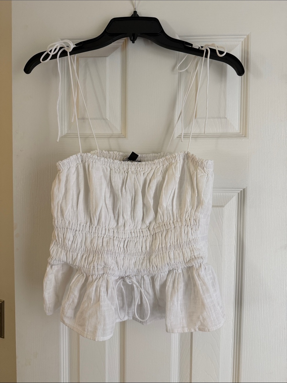 Jcrew White Smocked Tie-Hem Cami Top